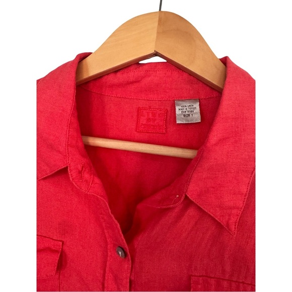 Lino by Chico’s 100% Linen Button Down Coral Shirt Top Sz 1- Medium - Picture 3 of 4